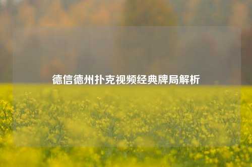 德信德州扑克视频经典牌局解析